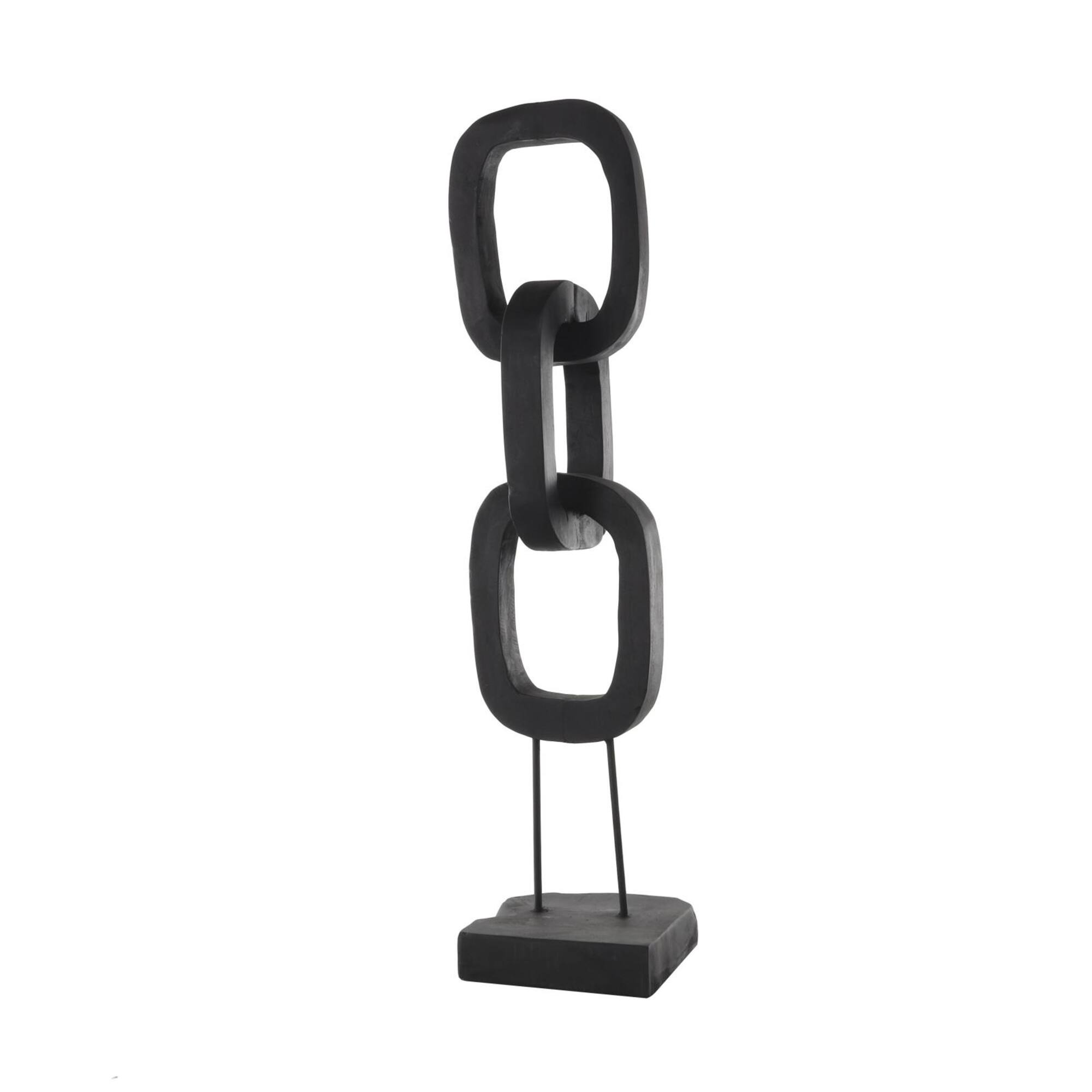 32" Black Teak Wood 3-Link Chain Sculpture with Stand